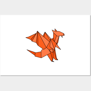 Orange origami dragon Posters and Art